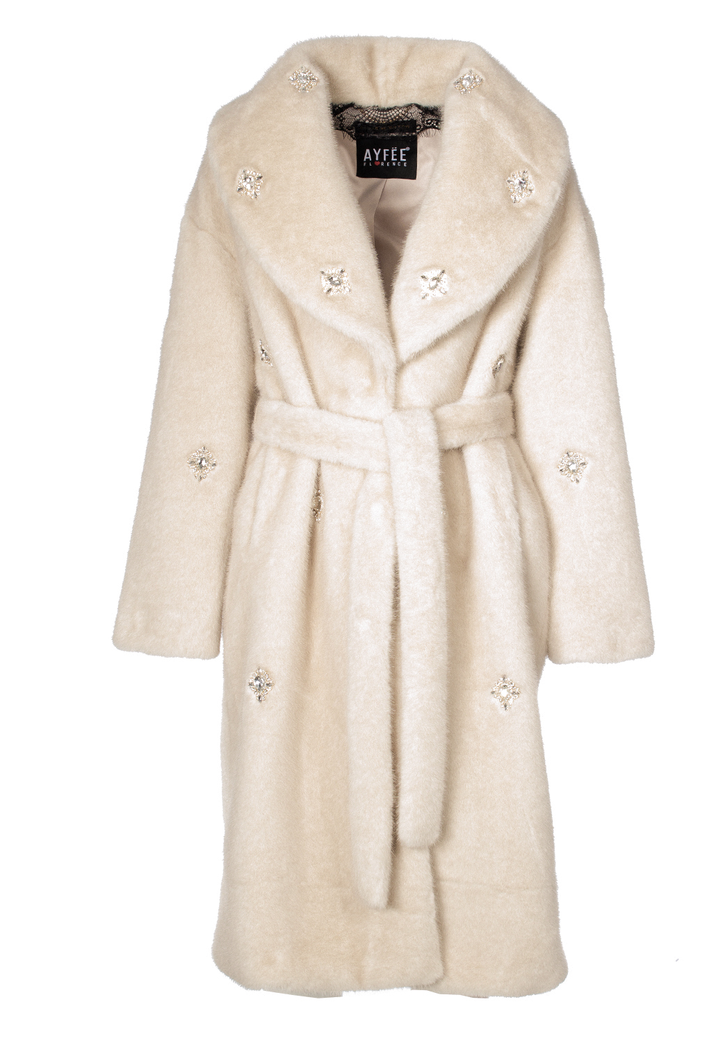 GIACCA LUNGA DETTAGLIO CASTONI FAUX FUR FAKE MINK,4 TG,100%PL,MADE IN PRC    - BEIGE